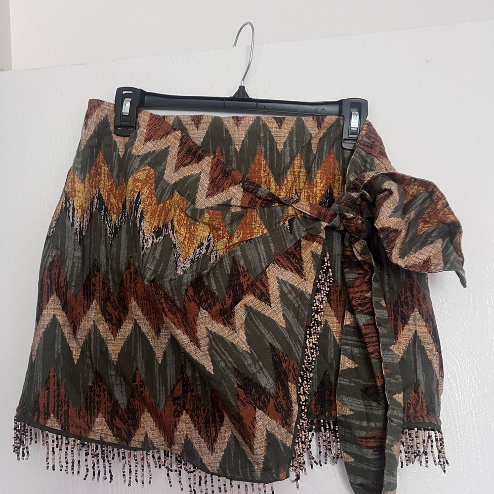 Zara Brown and Orange Mini Wrap Skirt